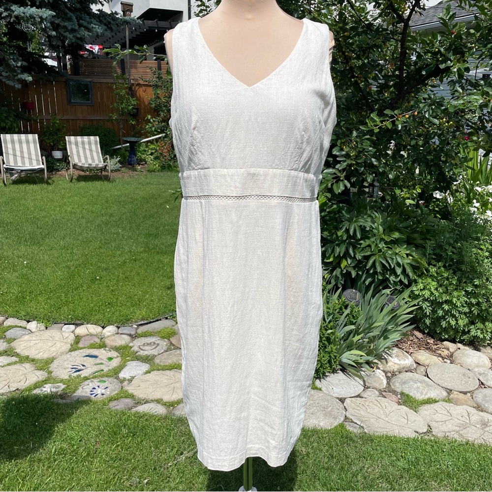 Addition Elle Cream Sleeveless V-Neck Midi Sheath Dress, Waist and Back Details